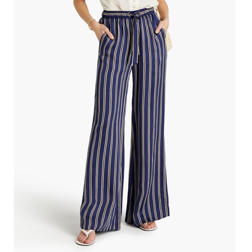 Zimmermann Striped Crepe wide-leg pants Navy